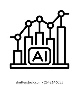 AI Analytics Line Icon, Outline Symbol for Artificial Intelligence Data Processing, Predictive Modeling, Machine Learning Insights, and Business Intelligence. Vector Sign Icon.