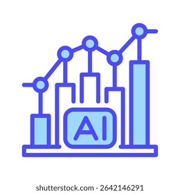 AI Analytics Line Icon, Outline Symbol for Artificial Intelligence Data Processing, Predictive Modeling, Machine Learning Insights, and Business Intelligence. Vector Sign Icon.