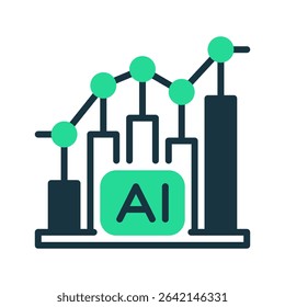 AI Analytics Line Icon, Outline Symbol for Artificial Intelligence Data Processing, Predictive Modeling, Machine Learning Insights, and Business Intelligence. Vector Sign Icon.