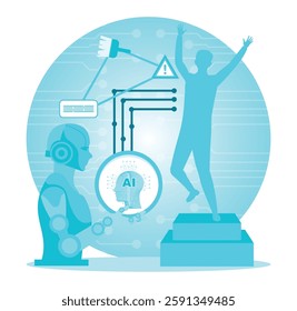 AI Analyzed Art Restoration abstract concept. Artificial intelligence role in aiding and empowering human advancements through technological innovations and robotics. Flat vector modern illustration 