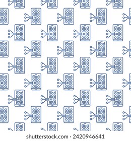 AI App on Smartphone Screen vector New Technology concept linear seamless pattern