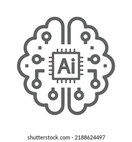Ai, artificial, brain, chip, intelligence icon. Gray vector graphics.