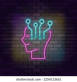Ia, artificial, icono del vector del neón cerebral sobre fondo de pared oscuro. Neon Ai, artificial, icono del vector cerebral
