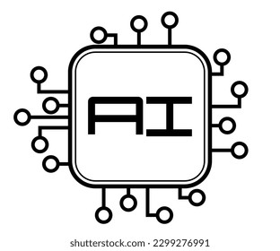AI artificial brain vector line 