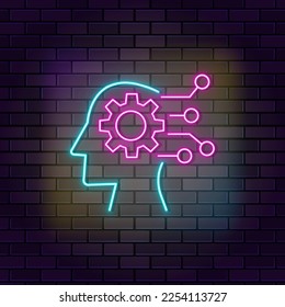 Ai, artificial, computer neon vector icon on dark wall background. Neon Ai, artificial, computer vector icon