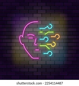 Ai, artificial, face neon vector icon on dark wall background. Neon Ai, artificial, face vector icon
