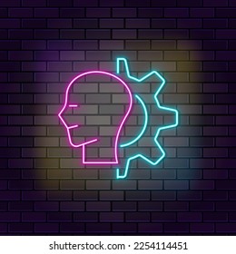 Ia, artificial, icono del vector del neón de engranaje sobre fondo de pared oscuro. Neon Ai, artificial, icono del vector del engranaje
