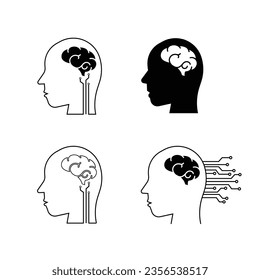 AI Artificial Inteligence Icon, logo, Generative AI, Future Technology, Binary,  traces, human brain and AI 