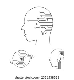 AI Artificial Inteligence Icon, logo, Generative AI, Future Technology, Binary,  traces, human brain and AI 