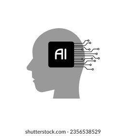 Icono de inteligencia artificial de IA, logotipo, IA generativa, tecnología futura, binaria, trazas, cerebro humano y IA 