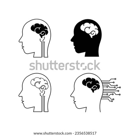 AI Artificial Inteligence Icon, logo, Generative AI, Future Technology, Binary,  traces, human brain and AI 