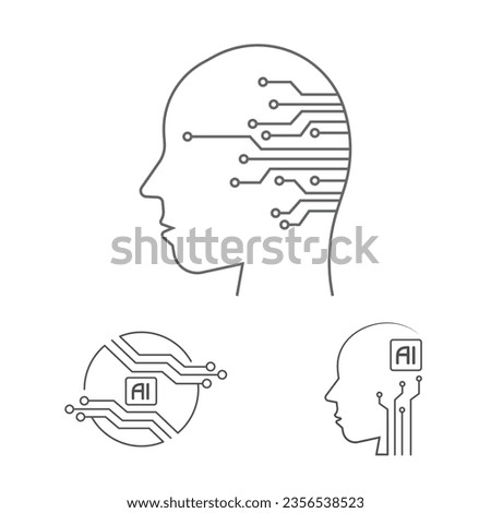 AI Artificial Inteligence Icon, logo, Generative AI, Future Technology, Binary,  traces, human brain and AI 
