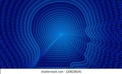 AI artificial intelligence, 01 figures constitute the human head contour. Science and technology and engineering concepts.