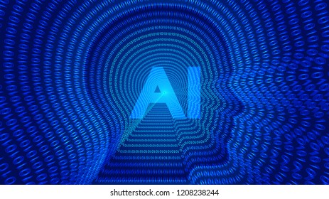 AI artificial intelligence, 01 figures constitute the human head contour. Science and technology and engineering concepts.