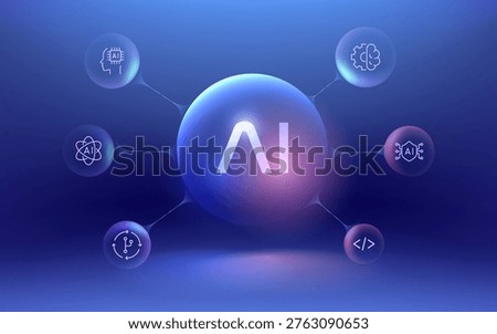 AI Artificial Intelligence 3D Sphere Icons Connected Futuristic Background, Big Data Analysis, Agentic Ai Automation Concept, Glow Abstract Circular Technology Network, Intelligence Secure Innovation