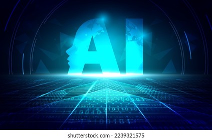 AI Artificial intelligence abstract, Digital technology blue green background binary code, abstract tech big data analysis, deep learning machine learning, computer vision, illustration vector 3d