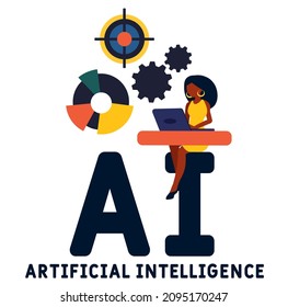 AI - Artificial Intelligence acronym. business concept background.  vector illustration concept with keywords and icons. lettering illustration with icons for web banner, flyer, landing 