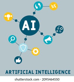 AI - Artificial Intelligence acronym. business concept background.  vector illustration concept with keywords and icons. lettering illustration with icons for web banner, flyer, landing 