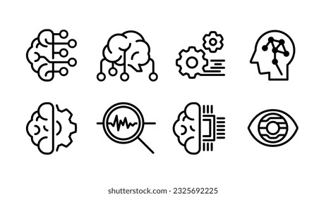 AI, Artificial Intelligence, Analysis Icon Set Variable line width