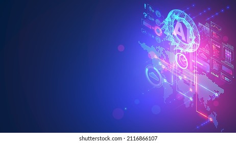 IA o inteligencia artificial analizando el flujo de datos en redes sociales. Tecnología de innovación Análisis digital de los grandes datos en internet. Computación en la nube, aprendizaje automático para información de procesos.