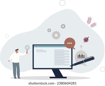 AI or artificial intelligence automatic story blog posts .Robotic writing news publish and article creation..flat vector illustration