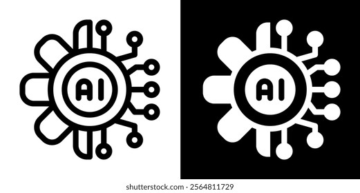 AI - Artificial intelligence automation gear line and glyph icon, outline and glyph vector sign, linear and glyph style pictogram isolated on white and black. AI or artificial intelligence Symbol