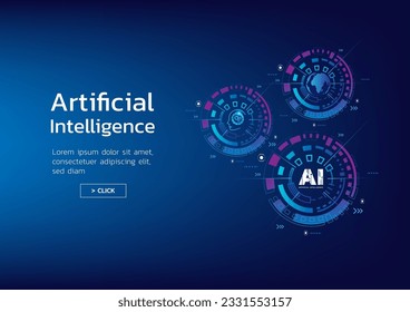 Ai Artificial intelligence banner digital technology futuristic concept on dark blue background. High tech line. Cover, Poster, Presentation, Business