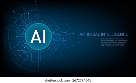 Banner do Circuito do Cérebro de Inteligência Artificial da IA no Futuro. Vetor EPS10