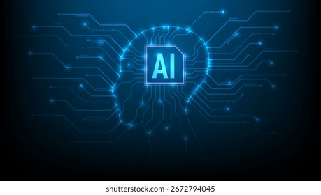 AI Inteligencia Artificial Circuito cerebral en el Anuncio de futuro de la cabeza. Vector EPS10