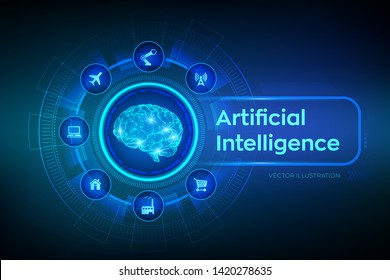 AI. Artificial intelligence. Brain. Digital brain. 3D Science and Technology concept. Big data analysis and automation technology in business and industrial manufacturing concept. Vector illustration.
