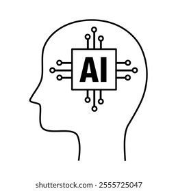 AI (artificial intelligence) brain line art black and white.