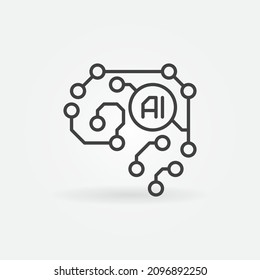 AI - Icono de contorno cerebral de inteligencia artificial. Símbolo de concepto del vector del cibercerebro - vista lateral