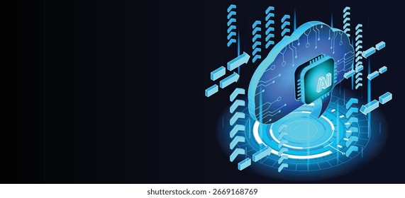 AI Artificial Intelligence brain technology futuristic digital, Isometric vector illustration copyspace