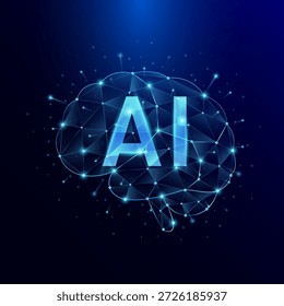 Ai Artificial Intelligence in brain transparent polygon. AI technology plays a crucial role in shaping businesses of the future. Vector.