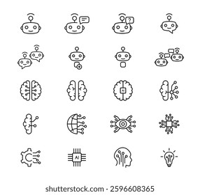AI, Artificial Intelligence, Chatbot, AI Assistant, Robotics Outline Icon Set – Futuristic Technology, Automation