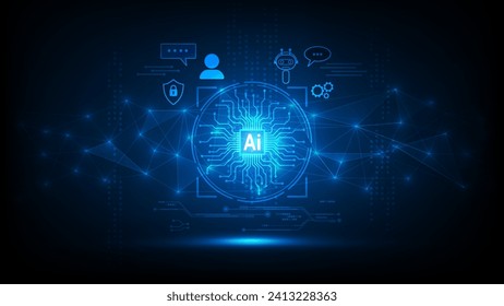 AI (Artificial intelligence) Chatbot chat with AI by input prompt. Futuristic digital technology transformation concept, Machine learning tech analysis globalization information, Vector Illustration