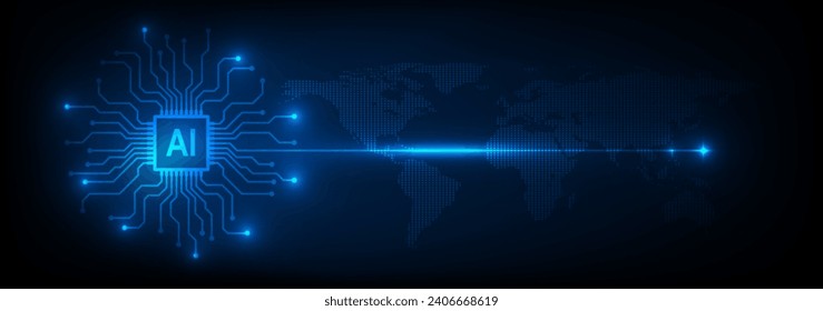 AI Artificial Intelligence chipset global futuristic technology, Abstract banner background, Vector illustration