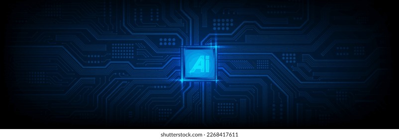 AI Artificial Intelligence chipset on circuit board in futuristic concept suitable for future technology artwork, Web Banner Abstract background, Vector illustration