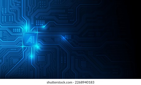 AI Artificial Intelligence chipset on circuit board in futuristic concept suitable for future technology artwork, Web Banner Abstract background, Vector illustration