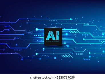 Ai Artificial intelligence chipset on circuit board banner technology futuristic dark blue background. High tech line. Cover, Poster, Presentation, Business