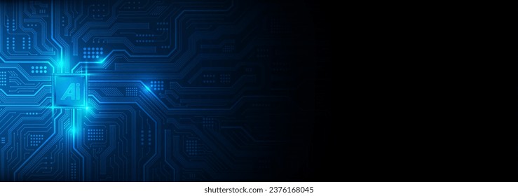 AI Artificial Intelligence chipset on circuit board in futuristic concept suitable for future technology artwork, Web Banner Abstract background, Vector illustration