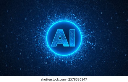 AI Artificial Intelligence chipset on circuit board in futuristic concept suitable for future technology artwork, Web Banner Abstract background, High tech technology geometric and connection system