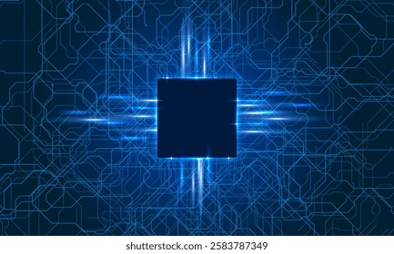 AI Artificial Intelligence chipset on circuit board in futuristic concept suitable for future technology artwork, Web Banner Abstract background, High tech technology geometric and connection system