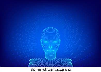 AI. Artificial intelligence concept.  Abstract digital human face.  Wireframe head concept. Vector illustration.