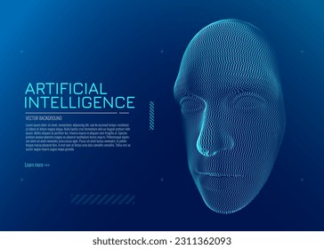 AI. Concepto de Inteligencia Artificial. Resumen de partículas digitales Cara humana. Concepto de robótica. Concepto de ciencia ficción de punta de punta en las partículas de nubes en forma de alambre. Ilustración vectorial. Arte de Aprendizaje Profundo.