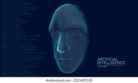 AI. Artificial Intelligence Concept. Abstract Digital Particles Human Face. Robotics Concept. Point Cloud Particles Wireframe Head Science Fiction Concept. Vector Illustration. Deep Learning Art.