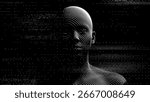 AI. Artificial Intelligence Concept. Blue Abstract Digital Cyberpunk Human Face. Robotics Concept. Science Fiction Cyberpunk Vector Illustration. Anonymous Hacker Face Digital Collage.