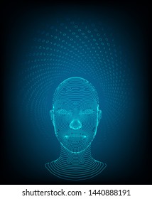 AI. Artificial intelligence concept. Ai digital brain. Abstract digital human face. Human head in robot digital computer interpretation. Robotics concept. Wireframe head concept. Vector illustration.