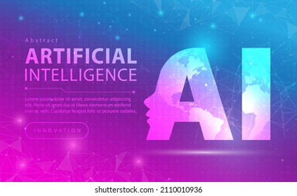 AI Artificial intelligence concept, Digital technology banner pink blue background, deep learning, machine learning, abstract tech data analysis, neural network, world future, illustration vector