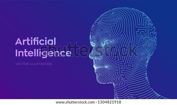 愛 人工知能のコンセプト Ai デジタル脳 抽象的なデジタル人間の顔 ロボットのデジタル コンピューター解釈における人間の頭 ロボット工学のコンセプト ワイヤフレームヘッドのコンセプト ベクター イラスト のベクター画像素材 ロイヤリティフリー